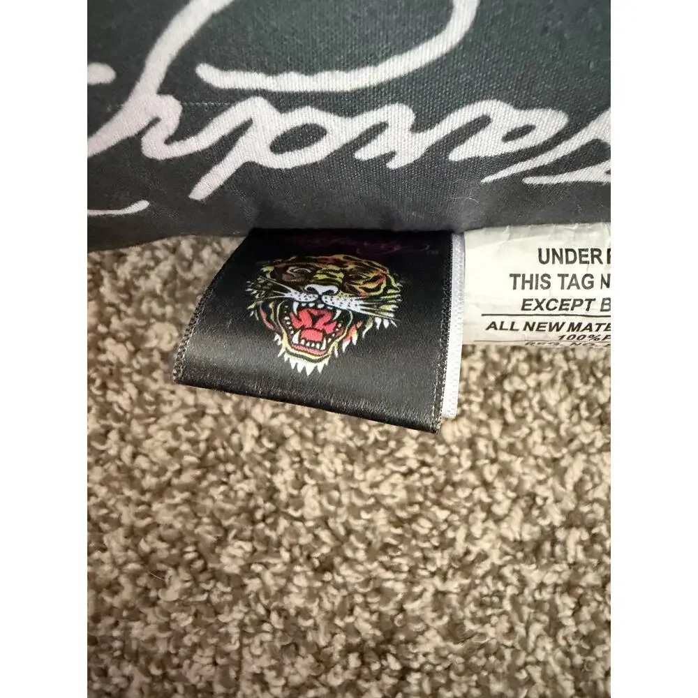Ed Hardy Dice Throw Pillow 18x18 Tattoo Graphic Black White Decorative Accent
